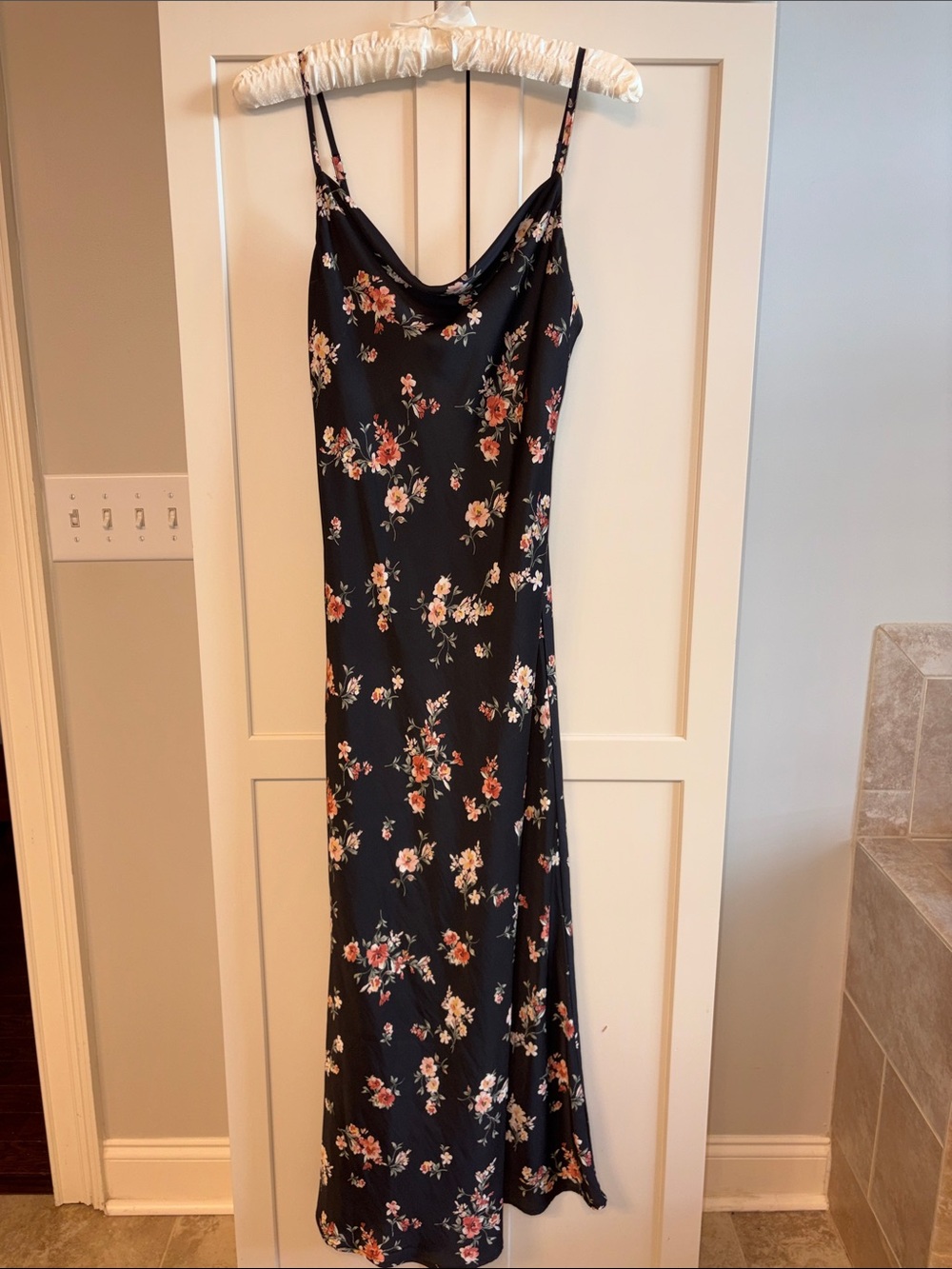 Altar'd State Black Floral Cowl Neck Maxi Dress